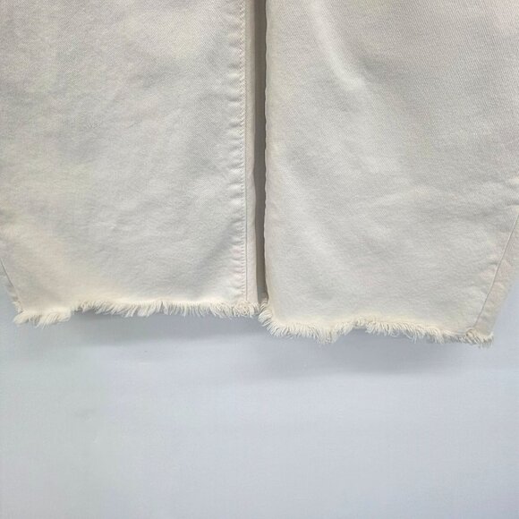 Loft Womens Off-White Straight Crop Jeans Size 14 High-Rise Raw Hem Stretch - Picture 3 of 13